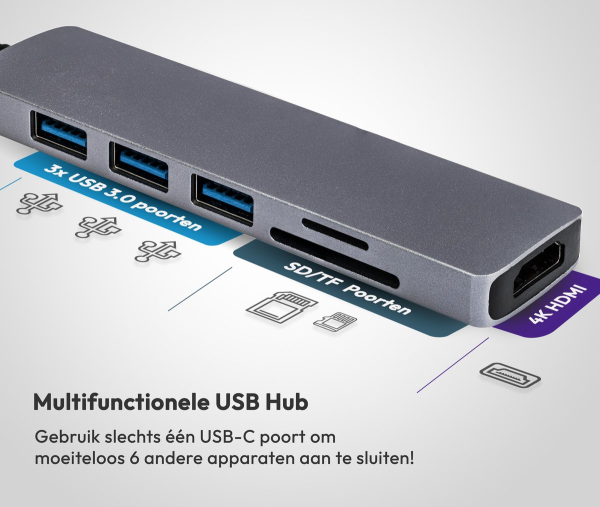 USB C Hub - 4K HDMI en 3 x USB - Universeel - Afbeelding 3