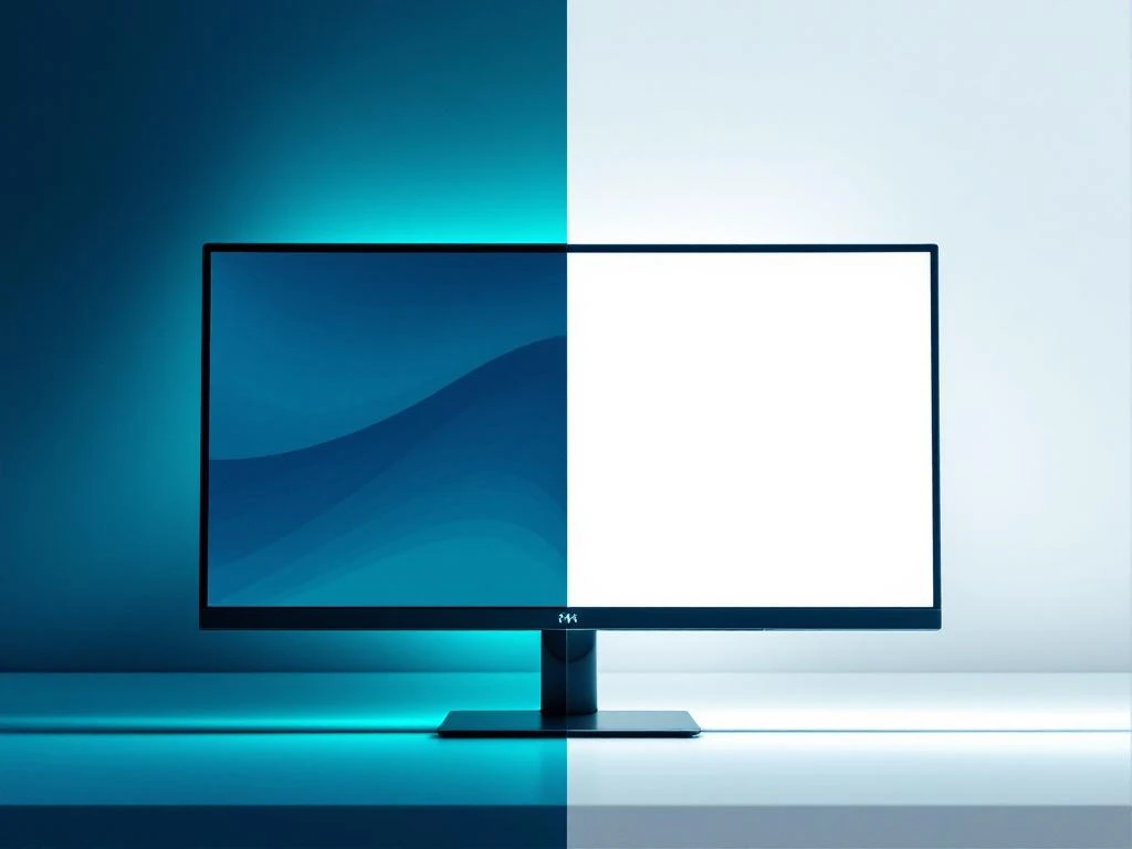 Vergelijking van gereviseerde monitor met zachte blauwe verlichting naast nieuwe monitor met witte verlichting