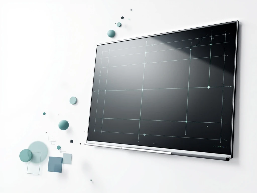 digitaal-interactief-whiteboard-kalibratie-grid.jpg Digitaal interactief whiteboard met kalibratiegrids en geometrische vormen op witte achtergrond