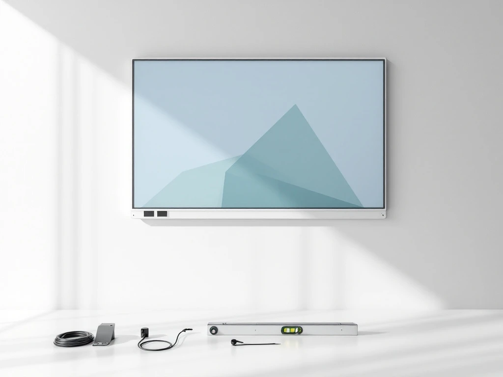 Modern interactief whiteboard aan witte muur met installatiegereedschap netjes gerangschikt eronder