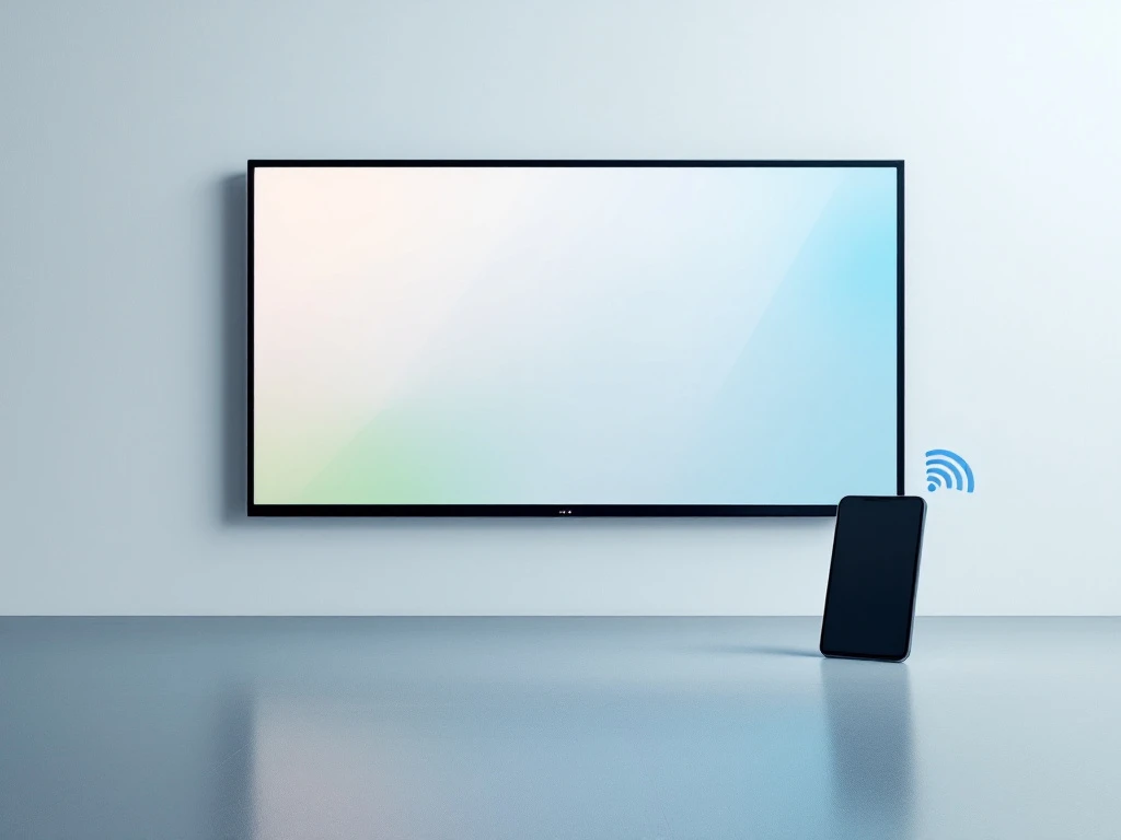 Moderne smartboard verbonden met smartphone via draadloze signalen in blauw en groen op witte achtergrond