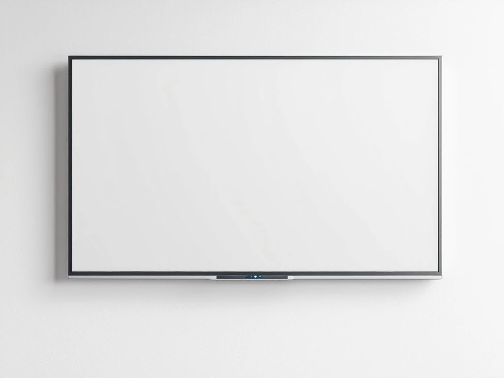 Moderne interactieve smartboard aan witte muur met minimalistische blauwe en groene interface-elementen voor onderwijs