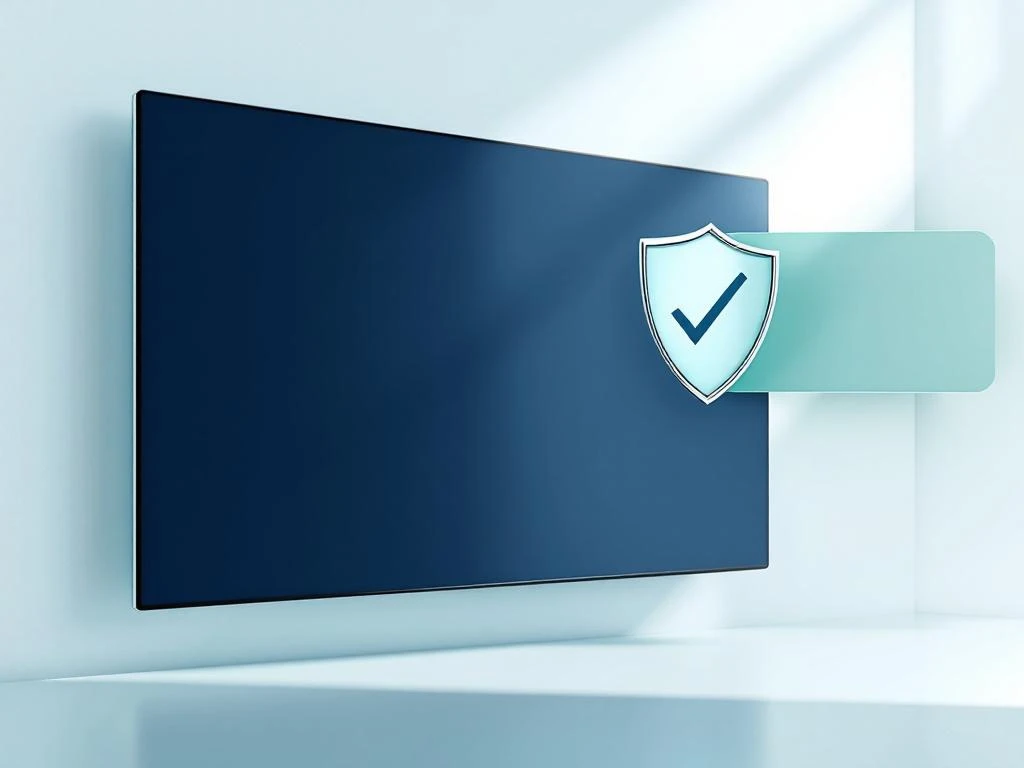 Gereviseerd interactief digibord met schildicoon voor garantiebescherming tegen witte achtergrond