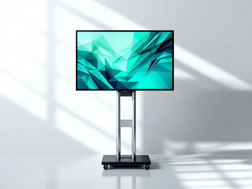 Mobiel digitaal displaybord op chromen wielen met duurzaamheidspatronen tegen witte achtergrond