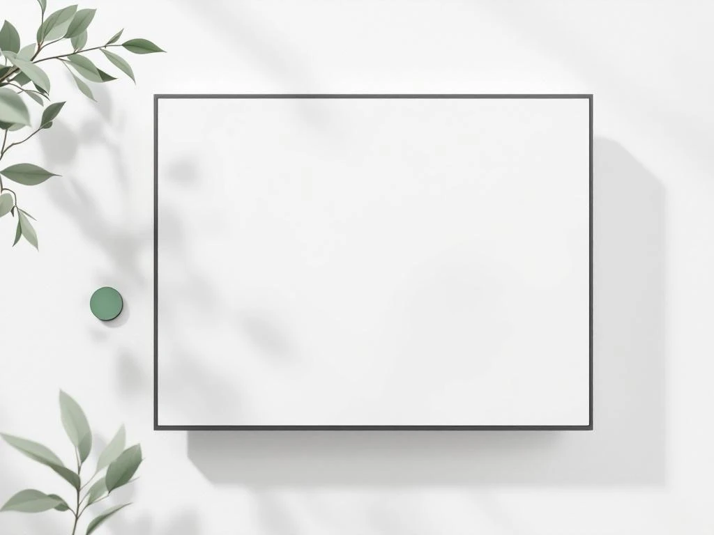 Digitaal interactief bord met prijskaartjes en duurzaamheidssymbool in groen, grijs en wit bovenaanzicht