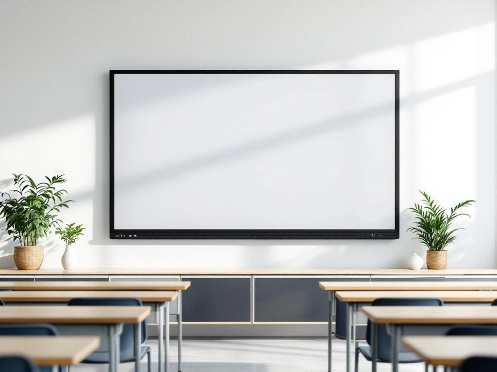 90-inch interactief digitaal whiteboard met Windows-interface gemonteerd op witte muur in moderne klaslokaal
