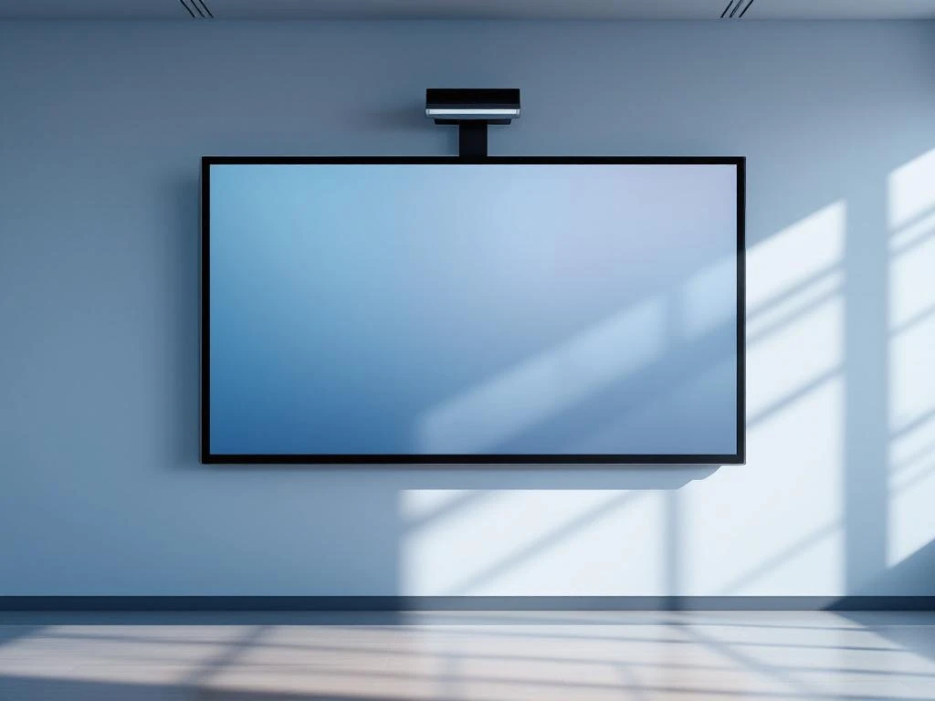 90-inch interactief touchscreen display op wandmontage in minimalistische klaslokaal met natuurlijk licht