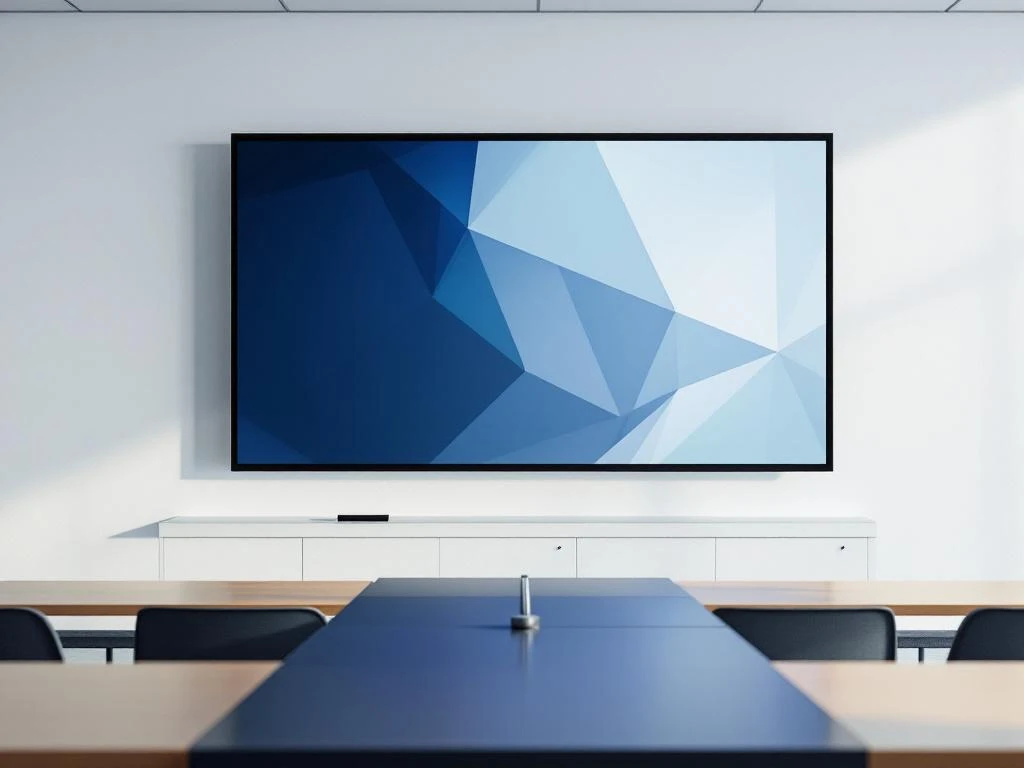 90-inch interactief touchscreen display gemonteerd op moderne klassikale muur met blauwe interface