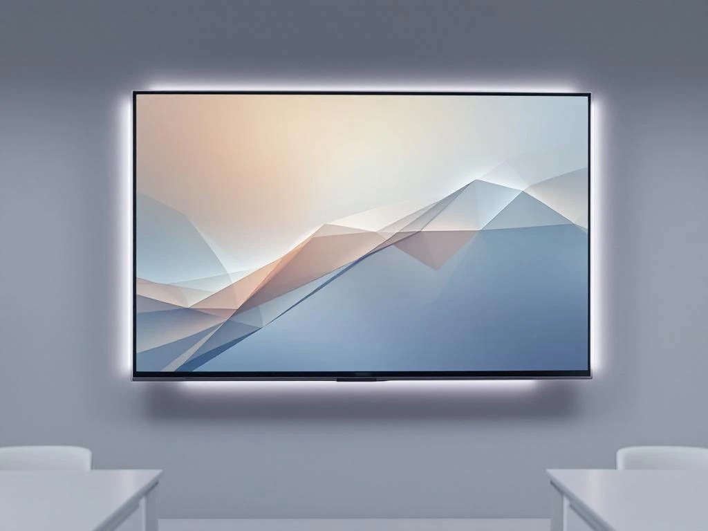 90-inch interactief touchscreen display gemonteerd aan muur in moderne klaslokaal met heldere interface en ambient verlichting