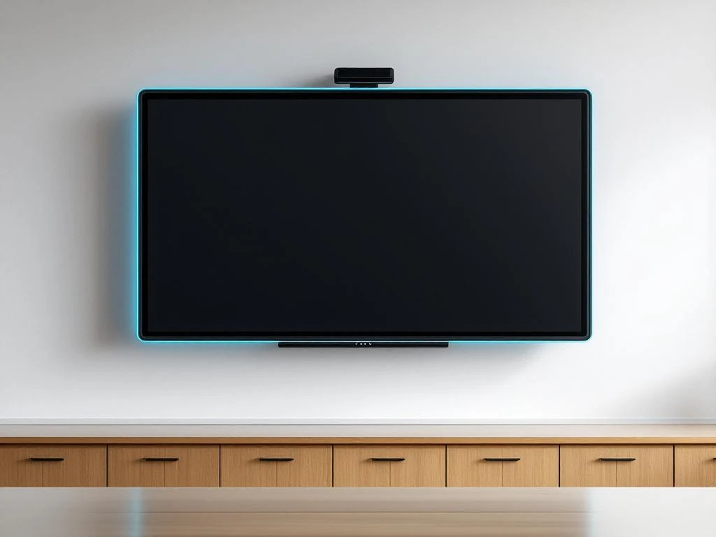 90-inch interactief touchscreen display op wandmontage in moderne klaslokaal met grid interface en blauwe accentverlichting