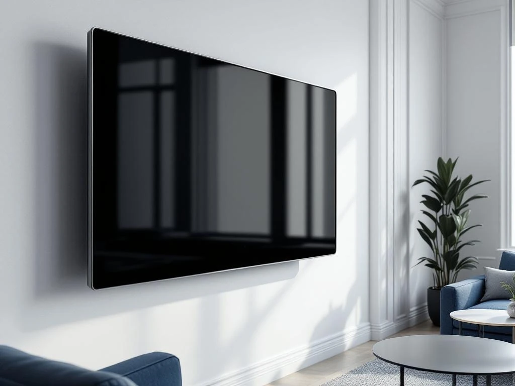 Grote 90-inch interactieve touchscreen op wandbeugel in moderne minimalistische ruimte met professionele verlichting