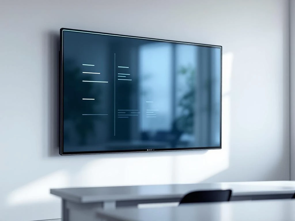 90-inch interactief touchscreen display gemonteerd aan witte muur in moderne klaslokaal met blauwe accentverlichting