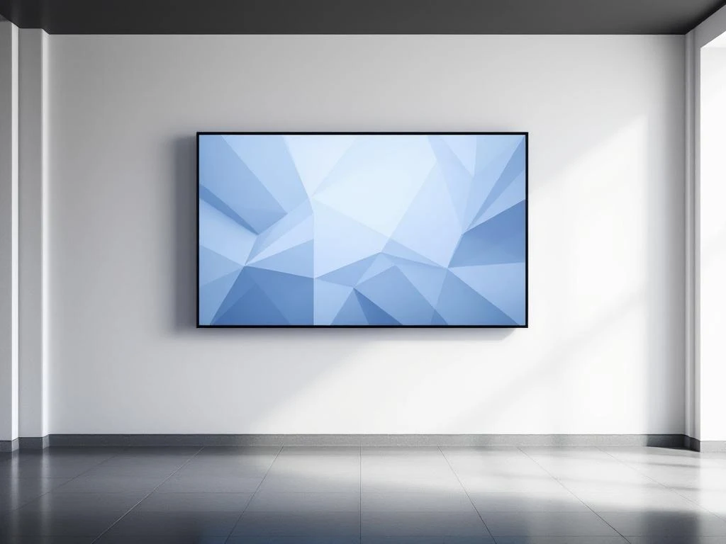 90-inch interactief touchscreen display aan witte muur in moderne minimalistische ruimte met blauwe interface