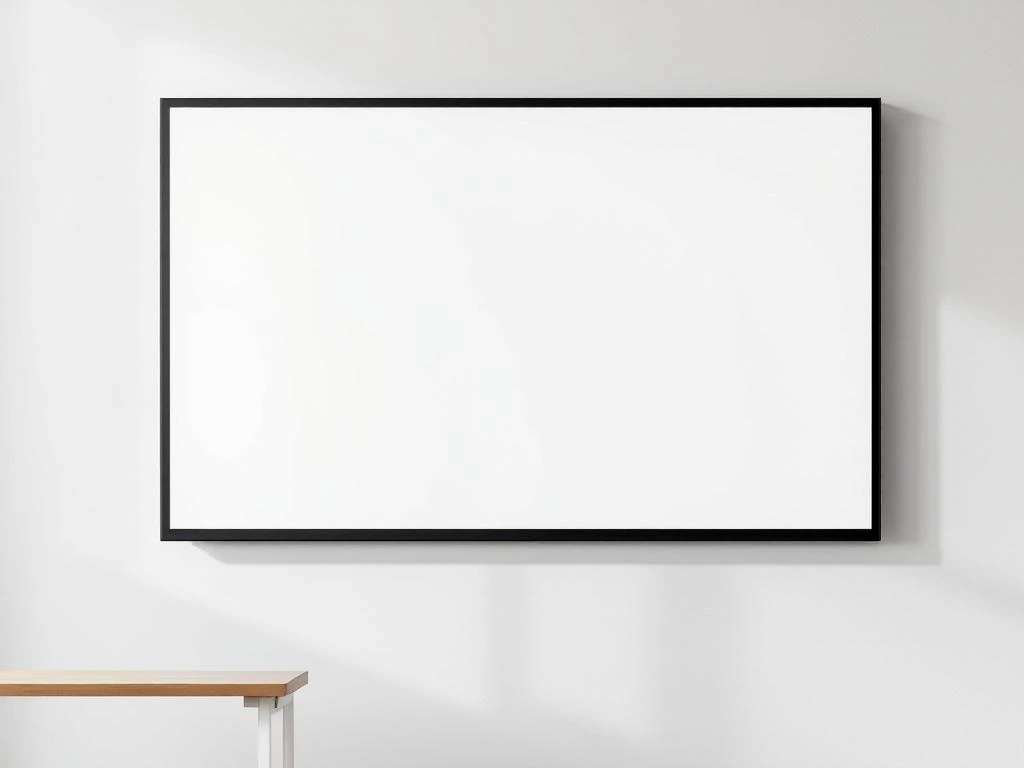 90-inch interactief touchscreen display gemonteerd op witte muur in moderne klaslokaal met houten bureau