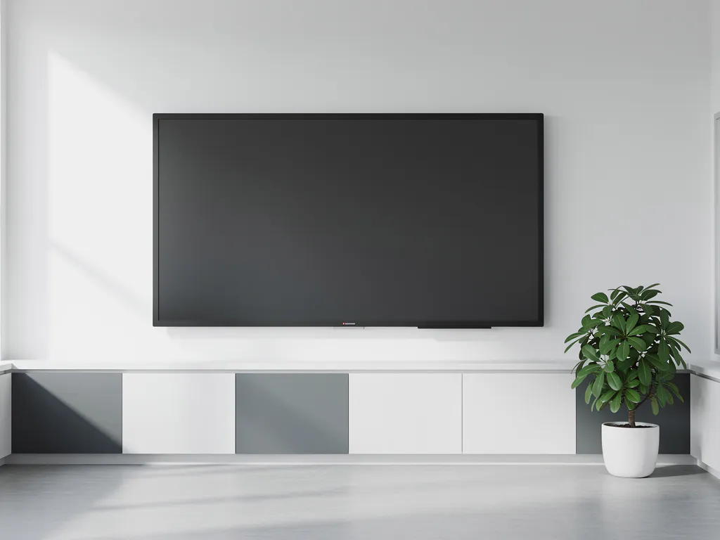 90-inch gerefurbisht interactief touchscreen aan witte muur in modern klaslokaal, met groen potplant ernaast.